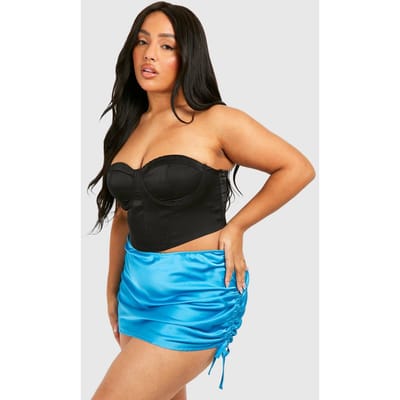 boohoo Dames Plus Satin Detail Ruched Zij Mini Rok | Helderblauw | Maat: 54