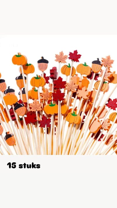 Akyol - Herfstthema Bamboe Houten Prikkers, Esdoornblad Pompoen Eikelvormige Tandenstokers, Decoratieve Spiezen voor Voorgerechten, Fruit, Drankjes, Feestdecoratie, Verjaardag & Thanksgiving Party, Herfst en pompoen