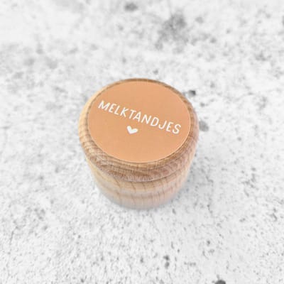 Tandendoosje | melktandjes | hout | peach | opdruk: sticker