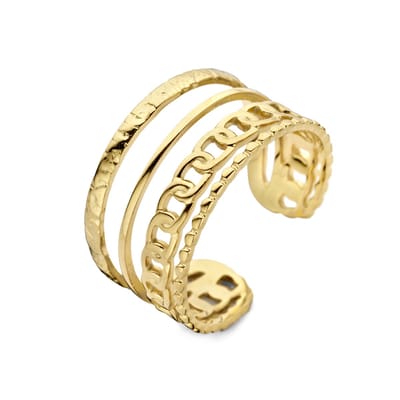 CO88 Collection - 8CR-10046-56 - Stalen Open Ring Met Meerdere Lagen - Ring Dames - Staal - Maat 56 - Goudkleurig