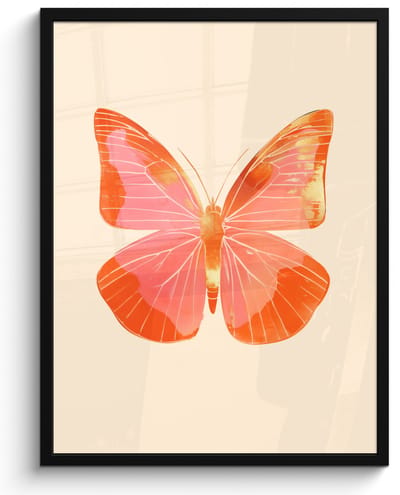 Poster in lijst - Fotolijst 50x70 cm - Posters - Vlinder - Minimalistisch - Roze - Posterlijst zwart - Decoratie - Wanddecoratie woonkamer - Muurdecoratie slaapkamer