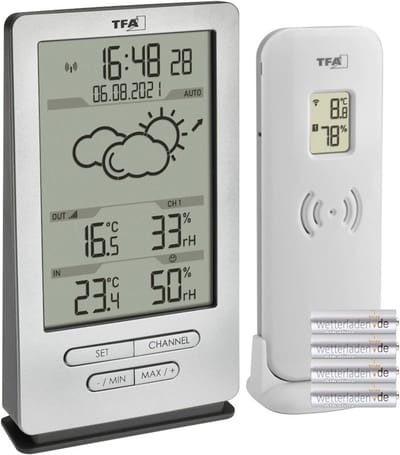 Draadloos Weerstation - Binnen Buiten - Weersvoorspelling Monitoren - Incl. Radioklok - 100m Bereik - Houtlook Zwart
