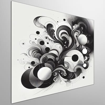 Abstract zwart wit schilderij | Monochrome lappendeken van emoties in abstracte zwart-wit kunstwerk | Kunst - 80x80 centimeter op Dibond | Foto op Dibond