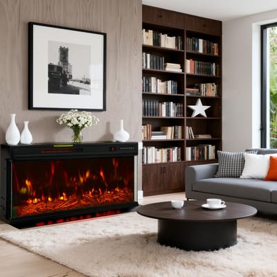 HOMAVO 36'' Elektrische Sfeerhaard - 1000/2000W Elektrische Haard met Verwarming - Twaalf 3D-Vlammenkleuren - Vrijstaande/Inbouwhaard - LED-strip - Timerfunctie - Oververhittingsbeveiliging
