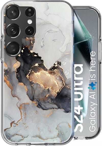 Hoesje geschikt voor Samsung Galaxy S24 Ultra - Back Cover Marmer Siliconen Case Wit