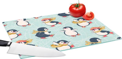 Glazen Snijplank - 39x28 - Kinderen - Pinguïn - Schaatsen - Winter - Patronen - Snijplanken Glas
