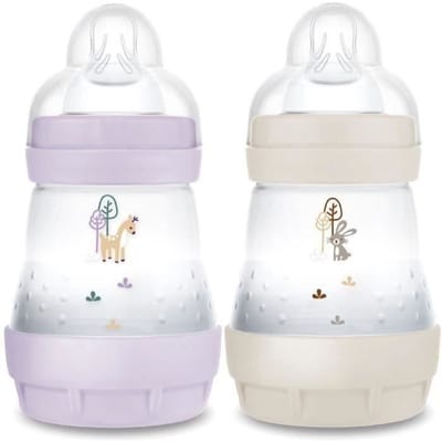 Lot de 2 Biberons - MAM - Easy Start - Anti-colique - 160 ml - Tétine débit 1 - Lilas + Sable