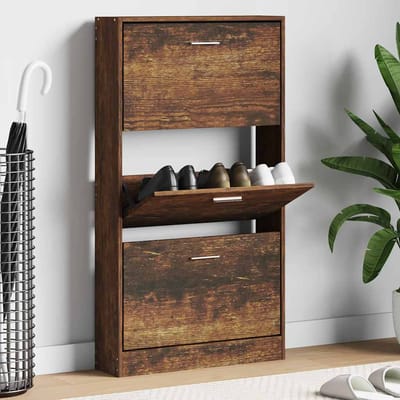 vidaXL - Schoenenkast - 59x17x108 - cm - bewerkt - hout - gerookt - eikenkleurig