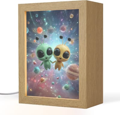 Nachtlampje 15x20 cm - Kinder lampje - Aliens - Ruimte - Planeten - Tafellamp kinderkamer - Slaapkamer lamp - Bedlamp kinderen - Kinderlampje stopcontact - Wandlamp babykamer - Nachtlampjes
