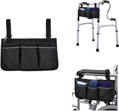 Rolstoel Armsteun Opbergtas - Rolstoeltas - Scootmobiel Tas - Rolstoeltas Met 4 Opbergvakken - Waterdichte Armleuningtas - Met Veiligheid Reflectiestreep - Universele Rolstoelzijtas - Rolstoel Tas Voor Boodschappen - Zwart