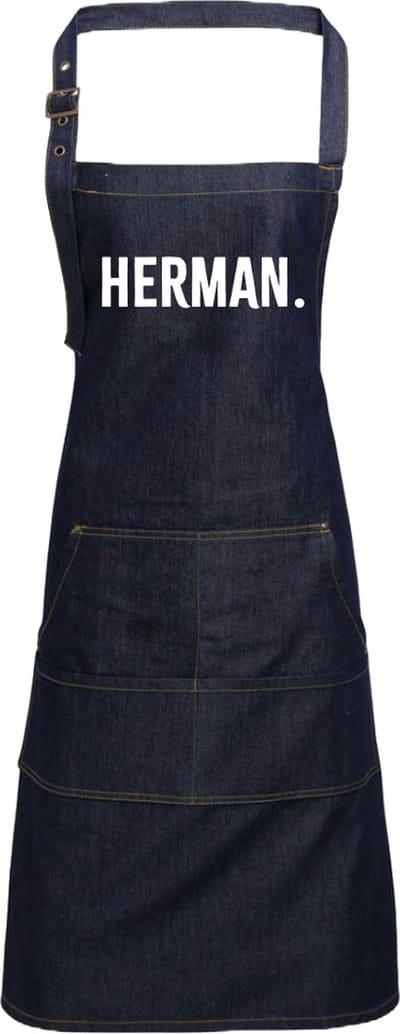 Grappig persoonlijk schort voor de BBQ liefhebber - Met naam - Spijkerstof - Blauw - Print