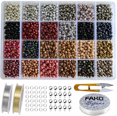 Fako Bijoux - DIY Kralen Set Deluxe - Glas Zaad Kralen - Glaszaad Donker/Goud/Zilver - Glaskralen - Sieraden Maken - Hobby - Kralenset - Kralendoos - 4mm - 4800 Stuks