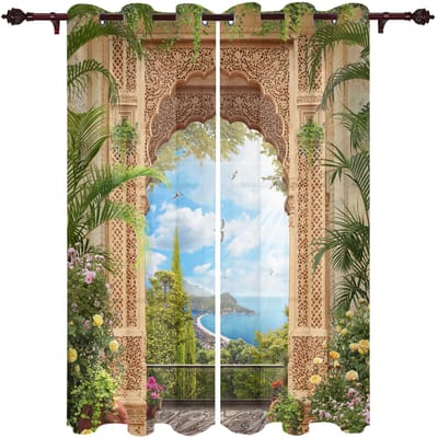 Buitengordijnen Tuin Balkon Uitzicht Woonkamer Keukengordijn Drapage Voor Patio Tuin Prieel Tuin Valgordijnen 100W130H(CM)40x51in&Hook