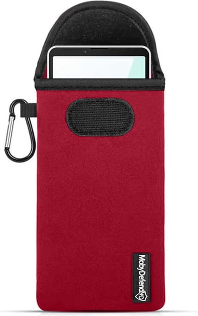 MobyDefend Hoesje - Geschikt voor Sony Xperia 10 VI - Neopreen Pouch Met Karabijnhaak - Insteek - Riemlus - Rood
