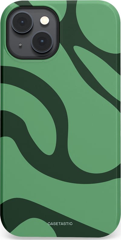 Casetastic hoesje geschikt voor Apple iPhone 14 Plus - MagSafe - Dubbellaagse bescherming - Khakigroene Bos Blobs - Fashion Case - Saliegroen Donkergrijs