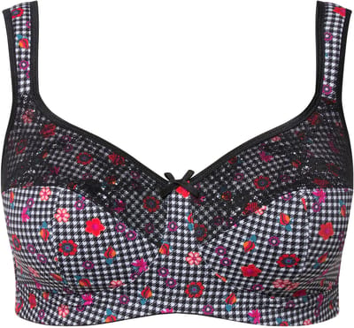 Ulla Popken - Dames - Steun beha pied-de-poule patroon kant - Zwart - Maat 100C