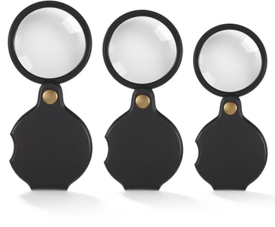 Dailygoods- Vergrootglas 10-voudig - Mini-vergrootglas - Opvouwbaar - Draaibaar - Draagbaar - Hoogwaardig optisch glas - 3 stuks - Loep
