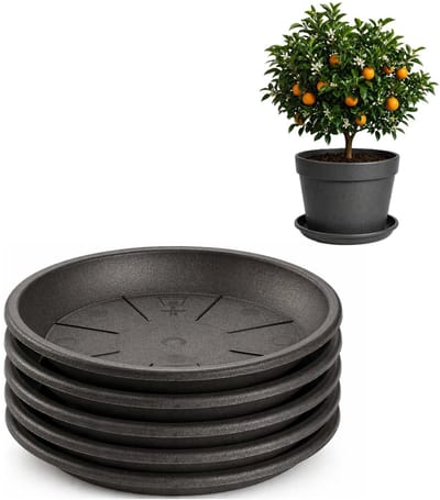 Plasticforte plantenpot onder schotel / water opvang schaal - 5x - antraciet - Dia 40 cm - Kunststof - voor pot met Dia 45/50 cm
