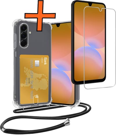 Hoesje Geschikt voor Samsung A26 Hoesje Met Telefoonketting Pasjeshouder Shockproof Case Met Screenprotector Koord - Hoesje Geschikt voor Samsung Galaxy A26 Hoes Met Kaarthouder - Transparant
