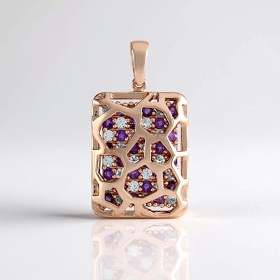 Cavill - Hanger 925 Sterling Zilver Roséverguld - Braziliaanse Amethist 0,28 ct & Cambodjaanse Zirkoon 0,43 ct - Modern Geometrisch Design