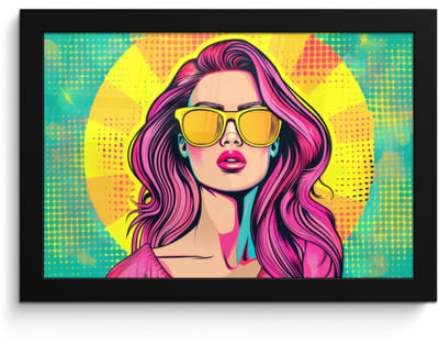 Poster in lijst - Fotolijst 30x20 cm - Posters - Zonnebril - Vrouw - Zonnig - Geel - Posterlijst zwart - Decoratie - Wanddecoratie woonkamer - Muurdecoratie slaapkamer