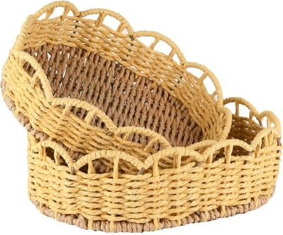 Dekoratief | Set 2 manden ovaal, naturel/geel, jute, 28x21x9cm | A250077