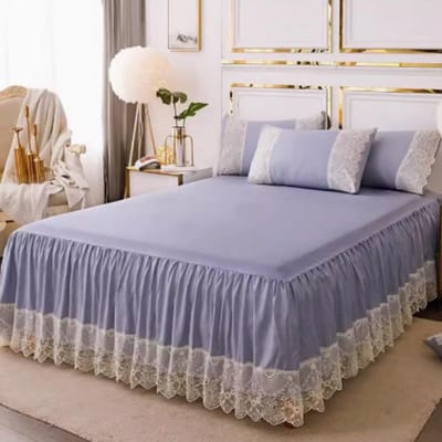 Eenvoudige Effen Kleur Prinsessen Dekbed Enkel Stuk Kantrand Simmons Beschermhoes Huishoudelijk Stofdicht Beddengoed 150x200cm 3pcs gray