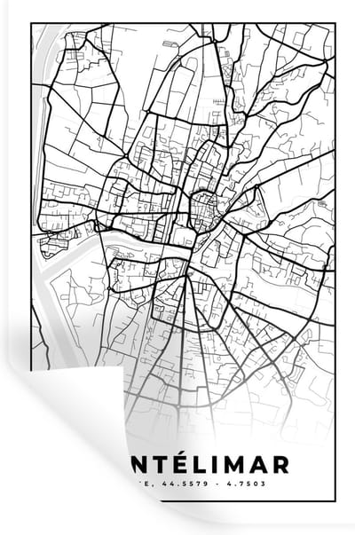 Muurstickers - Sticker Folie - Frankrijk – Plattegrond – Stadskaart – Montélimar - Kaart - Zwart wit - 20x30 cm - Plakfolie - Muurstickers Kinderkamer - Zelfklevend Behang - Zelfklevend behangpapier - Stickerfolie