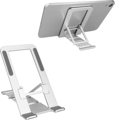 Tablethouder voor Portable Monitor / Tablet - Aluminium verstelbare tablethouder - Compacte telefoonhouder - Draagbare standaard - zilver