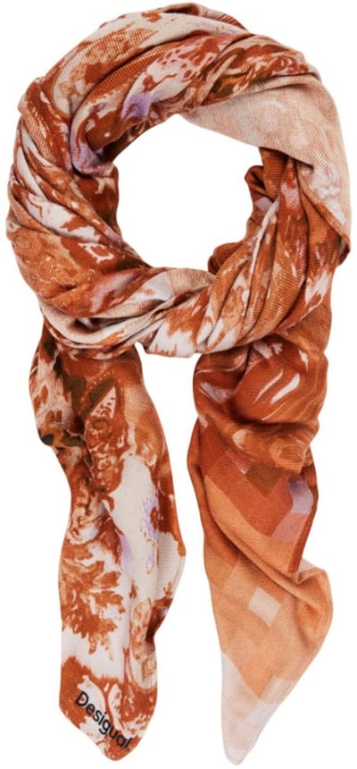 Desigual sjaal Corduroy Rectangle Foulard Terracota veelkleurig