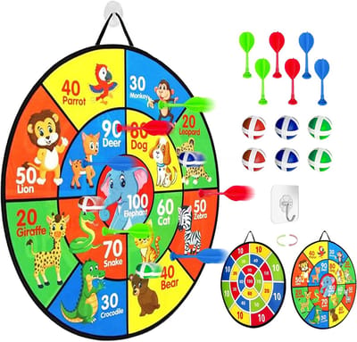 Dubbelzijdig dartbord - Werpspel voor kinderen - Binnen en buiten spelen - Inclusief ballen - 66 cm - Multicolor