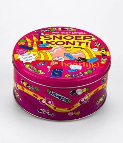 Drop - Snoeptrommel - Snoepkont - Gevuld met Drop - In cadeauverpakking met gekleurd lint