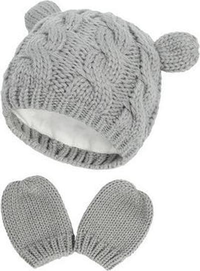 Baby Beervorm Muts & Wanten – Grijs – 1-3 maanden – S
