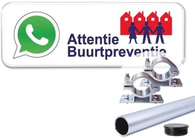 Buurtpreventie Whatsapp - Weerbestendig Aluminium - 40x15 cm - Bevestiging: Met paal 120 cm + paalbeugels + paaldop