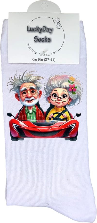 Liefste Oma Opa - Grappige sokken - Origineel cadeau - Verjaardag cadeau - Sint cadeau - Leuke sokken - Raceauto - Vrolijke sokken - Grappig cadeau - Pensioen cadeau - Kerstcadeau - Vaderdag - Moederdag - Oma - Opa - Racen - Socks maken Happy - 37-44
