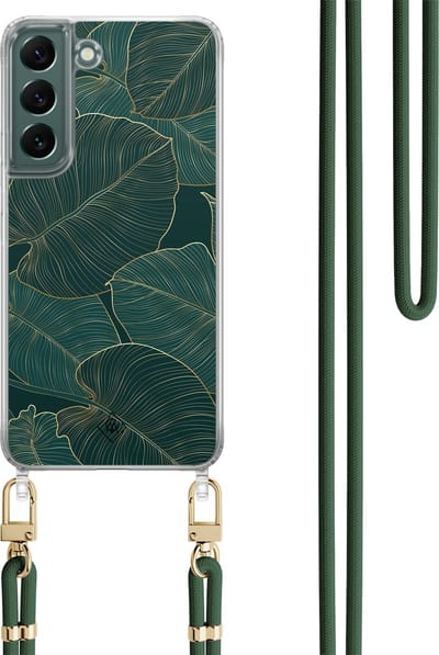 Casimoda® hoesje met koord - Geschikt voor Samsung S22 - Monstera Leaves - Afneembaar koord - TPU/polycarbonaat - Groen
