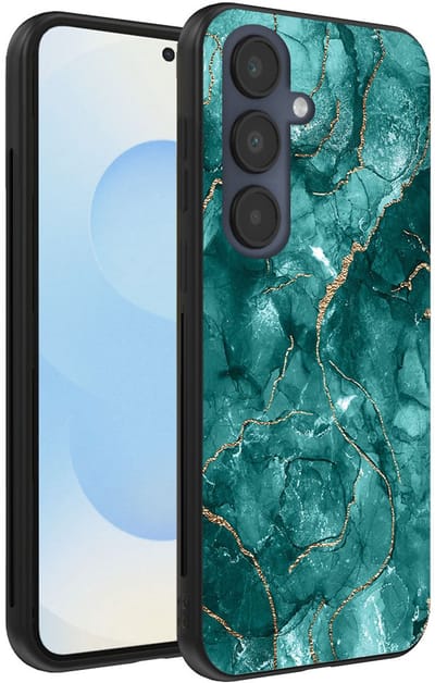 Smartphonica Telefoonhoesje Geschikt voor Samsung Galaxy S25 met marmer opdruk - TPU backcover case marble design - Goud Groen geschikt voor Samsung Galaxy S25