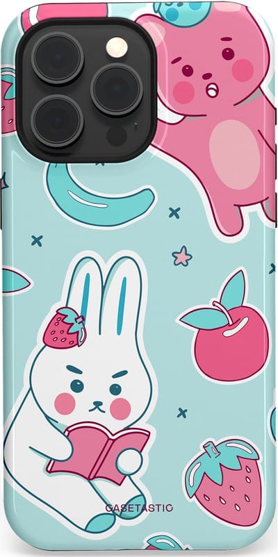 Casetastic hoesje geschikt voor Apple iPhone 15 Pro Max - MagSafe - Dubbellaagse bescherming - Fruitige vriendjes - Fashion Case - Mintgroen Lichtgrijs Lichtroze Wit