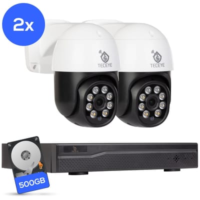 Teceye Compleet Camera Beveiliging Set met 2x PTZ POE Camera - Beveiligingscamera - Beveiligingscamera binnen - Beveiligingscamera buiten - CCTV Camera systeem - Beveiligingscamera set - Bewakingscamera set