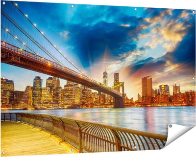 Gards Tuinposter New York Brooklyn Brug - 150x100 cm - Tuindoek - Tuindecoratie - Wanddecoratie buiten - Tuinschilderij