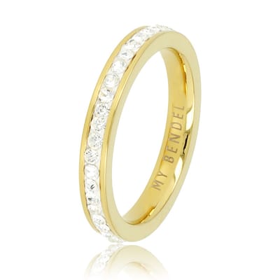 My Bendel - Ring met Zirkonia Steentjes Goudkleurig 3 Mm - Ring met Zirkonia Steentjes • 3 Mm • Goudkleurig - met Luxe Cadeauverpakking | Sieraden Voor Dames | Maat 16.00 Mm / Maat 50