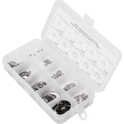 120 Stuks E-Clip Ringetje Roestvrij Staal Externe Borgring Circlip Assortiment Kit 1,5 mm‑10 mm
