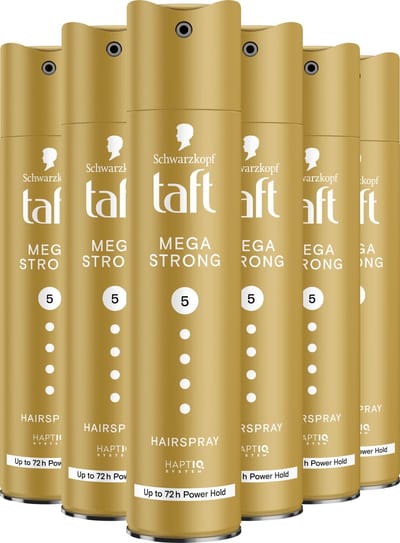 Taft Hairspray Mega Strong – Styling – Tot 72u Power Hold – Versterkt het Haar – Vegan Formule – 6x250 ml