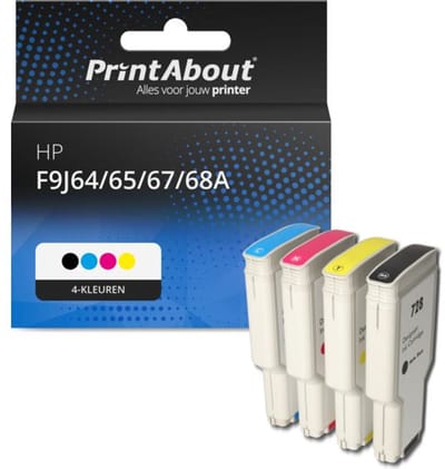 PrintAbout huismerk Inktcartridge F9J64/65/67/68A (728) 4-kleuren Multipack Hoge capaciteit Geschikt voor HP
