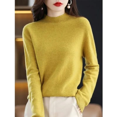 Laine mérinos pull en cachemire femmes pull tricoté col roulé à manches longues pulls automne hiver vêtements pull chaud hauts XXL jaune