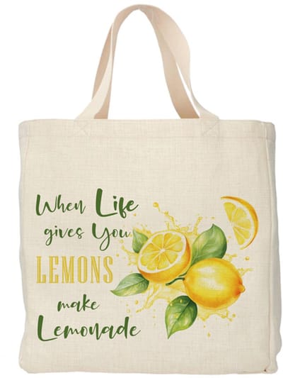 Shopper - Totebag - Boodschappentas | When Life gives you Lemon, Make Lemonade | Duurzaam - Linnenlook - 48x38cm