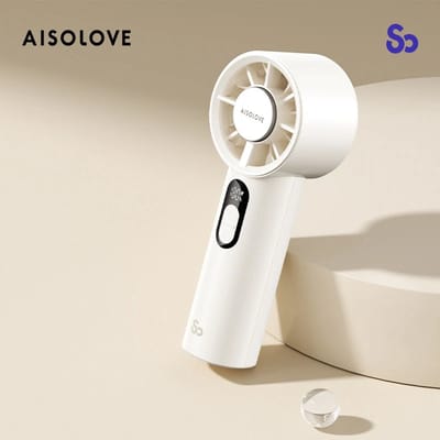 Aisolove F05 4‑Speed Air Cooling Fan – USB‑C Oplaadbaar – 5000 mAh – Stil en Krachtig – Compact en Draagbaar(wit)