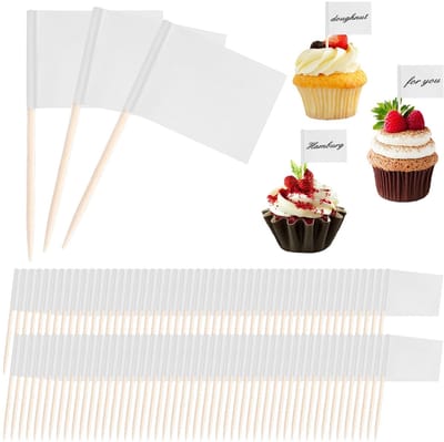 Dailygoods- Tandenstokers 100 stuks - Papieren Vlaggen - Doe-het-zelf Cocktailtandenstokers - Buffet Decoratie - Witte Taartopzetstukken - Eenvoudig te gebruiken - Vlaggetjes