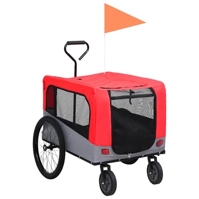 vidaXL - Fietstrailer - en - hondenwagen - 2-in-1 - rood - en - grijs