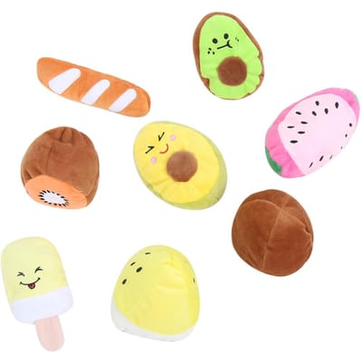 Lot de 8 jouets en peluche à mâcher pour chien et chiot, série de fruits sonores, jouets d'entraînement interactifs yellow